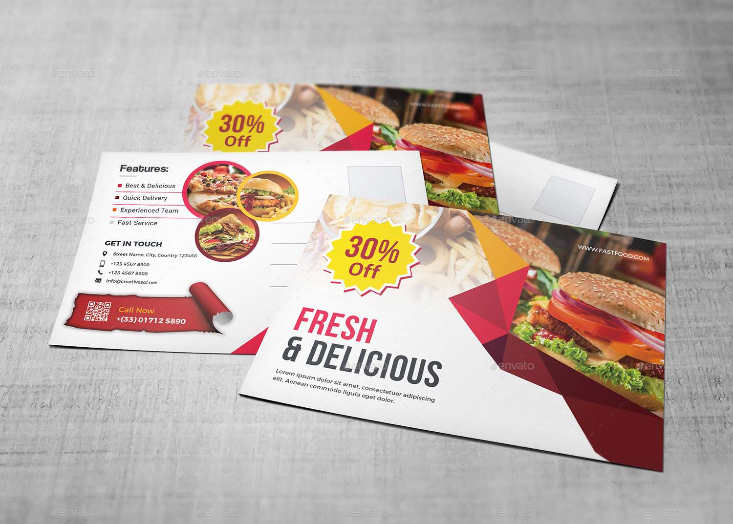 Fast Food Postcard, Print Templates GraphicRiver